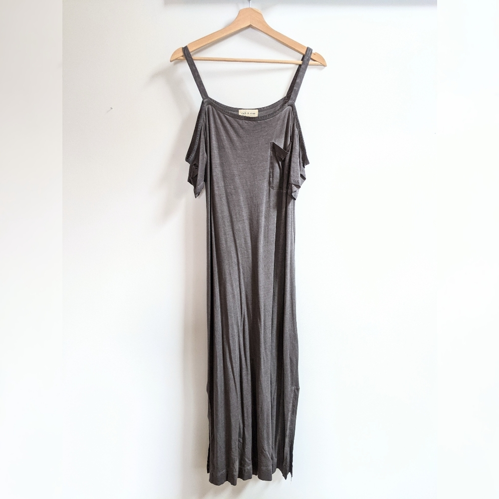 SOLD Anthropologie Grey Off Shoulder Jersey Maxi Dress